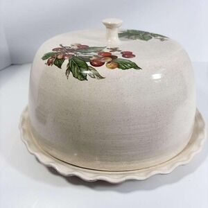 Vintage Earthenware Handpainted Fruit Cake Plate‎ With Cover RARE